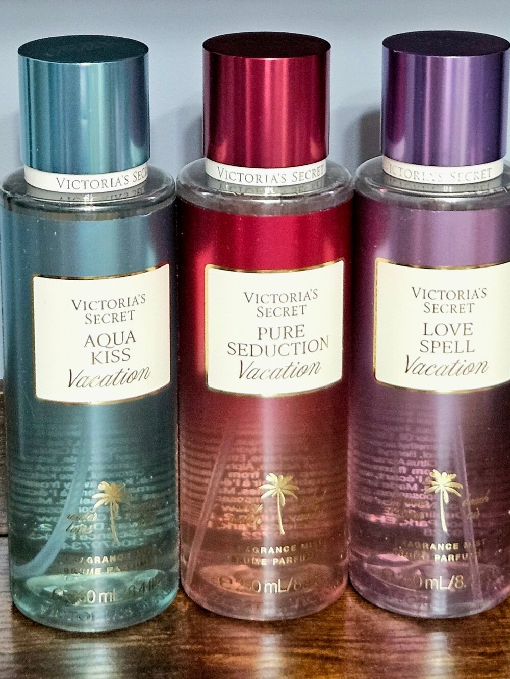 Victoria's Secret VACATION Mist Bundle Pure Seduction Love Spell & Aqua Kiss NEW